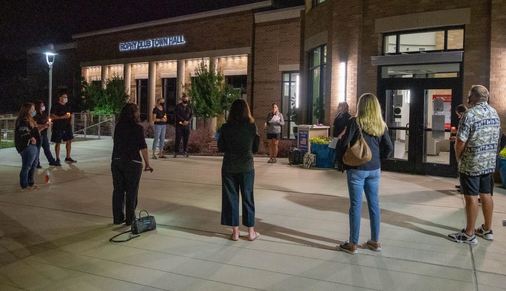 Trophy Club Citizens gather in vigil for Ruth Bader Ginsburg at Trophy Club Town Hall.